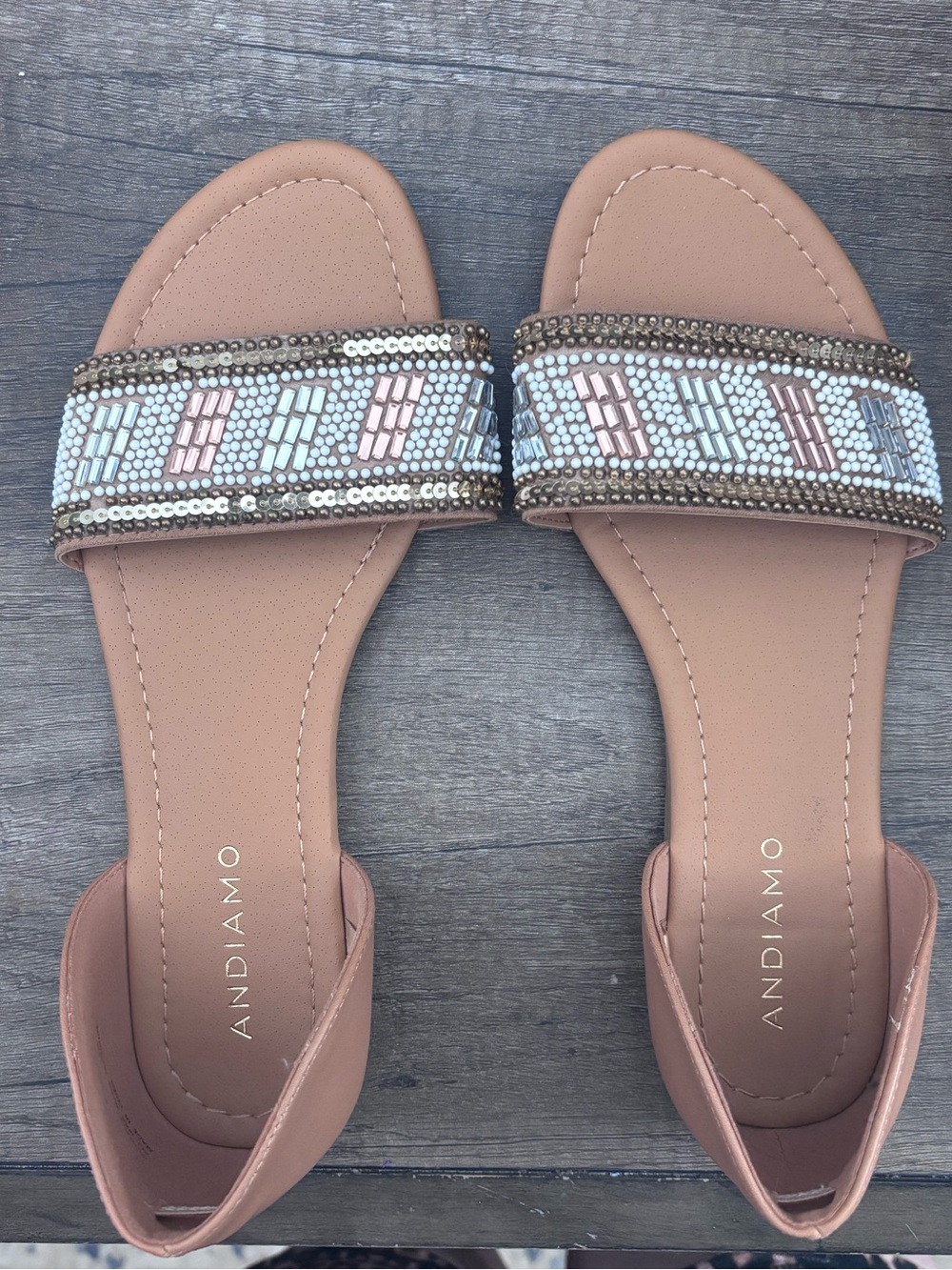 Andiamo Women's Blush Beaded Slide Sandals